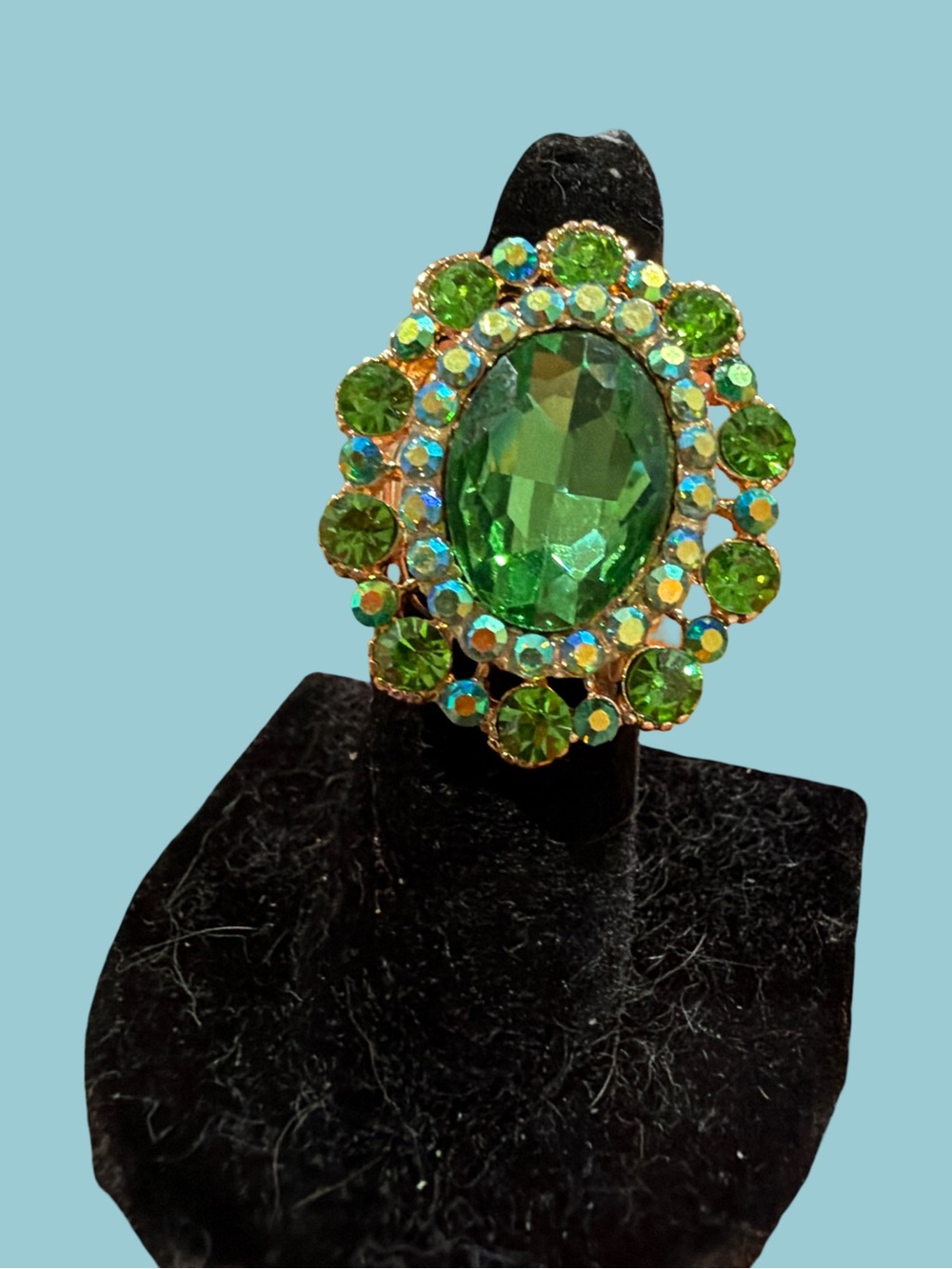 Green Crystal Halo Statement Ring - Women Jewelry